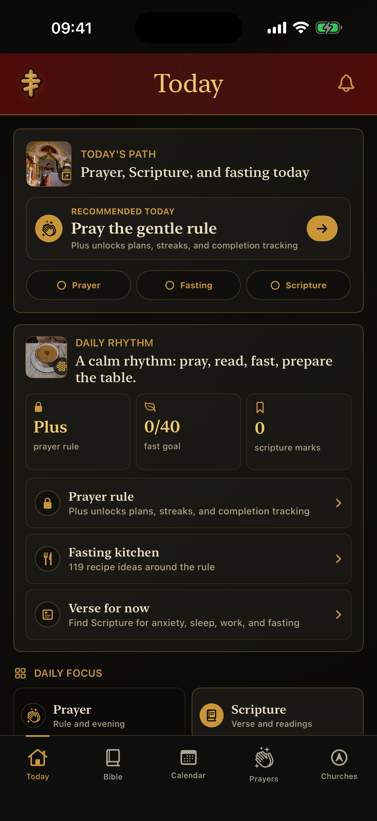 Today screen in Orthodox Daily Prayer
